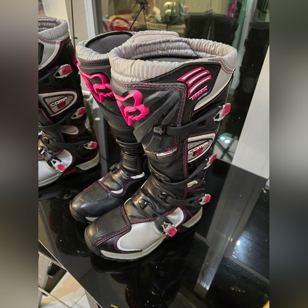 Fox Black and Pink Motocross Boots